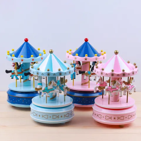 European Style Wooden Carousel Music Box Classic Cone Top Musical Box Birthday Graduation Gift Home Decor Desktop Ornament