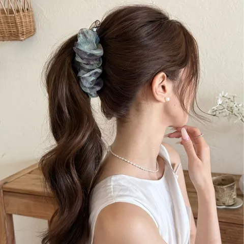 Élégante Pince à Cheveux Bouffée de Nuage en Maille à Pois pour Femmes Pince Banane Florale Clip de Queue de Cheval Vertical Accessoire de Cheveux Fait Main