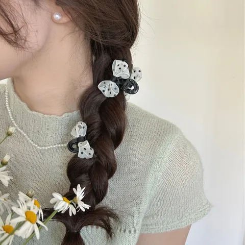 Mini Pinces à Cheveux à Nœud Papillon à Pois Doux Petites Épingles à Cheveux en Tissu pour Femmes Accessoires de Coiffure
