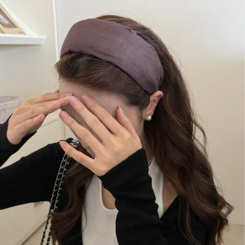 Korean Style Minimalist Fabric Wide Hairband High Cranial Top Padded Headband Face Slimming Solid Color Cloth Hair Hoop Women Accessories