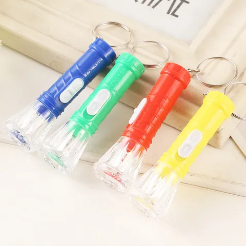 Portable Plastic LED Flashlight Keychain Diamond Pattern Mini Luminous Torch Gift