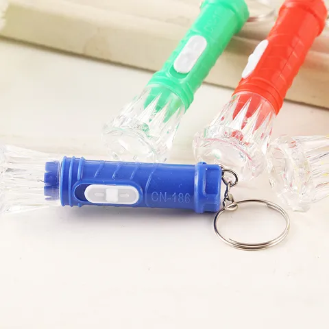 Portable Plastic LED Flashlight Keychain Diamond Pattern Mini Luminous Torch Gift