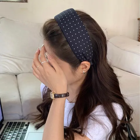 Women Polka Dot Wide Brim High Top Headband Handmade Cloth Fashion Hair Hoop Minimalist Spring Summer Hair Accessories