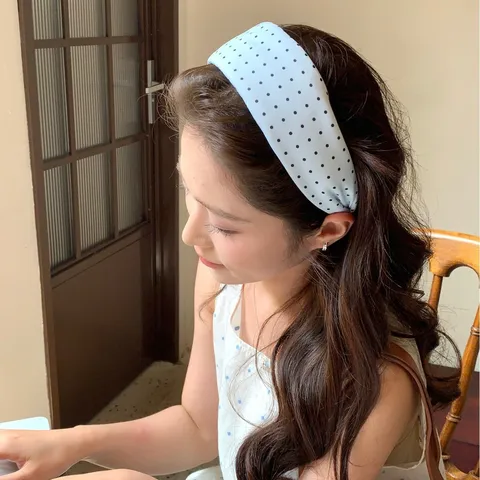 Women Polka Dot Wide Brim High Top Headband Handmade Cloth Fashion Hair Hoop Minimalist Spring Summer Hair Accessories