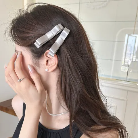 Koreanischer Stil Satin 3D Schleife Haarspange Mädchen Temperament Seiten Entenschnabel Clip Pony Haarschmuck Für Damen