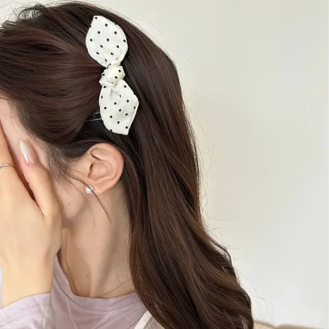 Sweet Korean Style Polka Dot Bow Hair Comb Fabric Hairpin For Women Princess Hairstyle Accessory Polka Dot Design Handmade Headwear