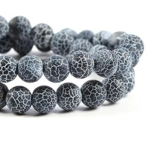 Weathered Agate Loose Beads Round Crackle Stone Beads For DIY Bracelet Necklace Jewelry Making Accessories Craft Supply