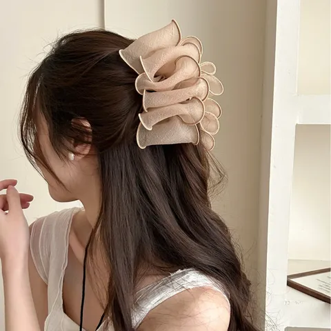 Grande Pince à Cheveux Crabe en Filet Plissé Nuage pour Femme Pince Requin en Organza Été Accessoire de Coiffure Élégant