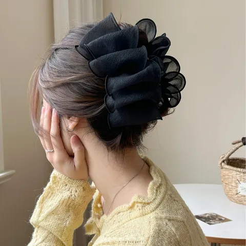Grande Pince à Cheveux Crabe en Filet Plissé Nuage pour Femme Pince Requin en Organza Été Accessoire de Coiffure Élégant