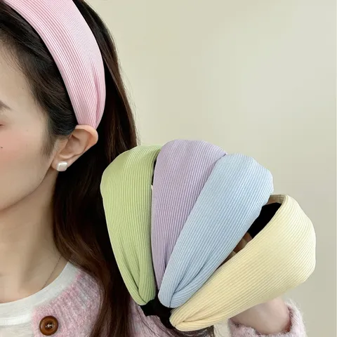 Korean Style Creamy Color Ribbed Knit Hairband Wide Headband Women High Top Hair Hoop Fabric Hairband Fashion Accessories