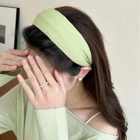 Korean Style Creamy Color Ribbed Knit Hairband Wide Headband Women High Top Hair Hoop Fabric Hairband Fashion Accessories