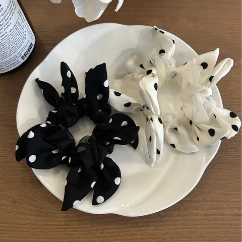 Polka Dot Bow Hair Scrunchies Sweet Fresh Style Elastic Hair Ties Fabric Butterfly Knot Ponytail Holder Women Hair Accessories