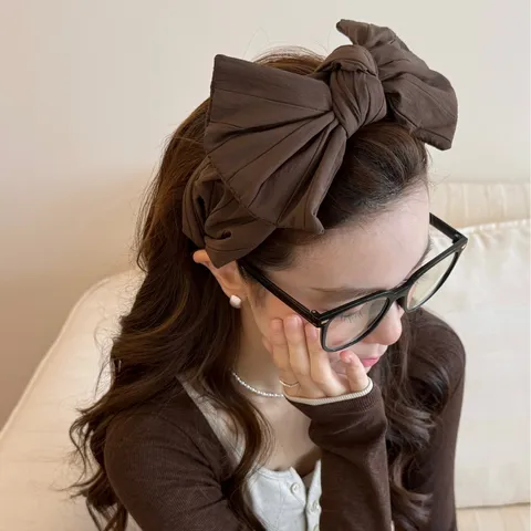 Diadema con Lazo Grande de Color Sólido para Mujer Textura Plisada Diadema Ancha Estilo Coreano Accesorios Elegantes para el Cabello