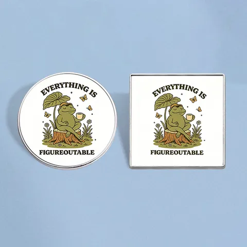 Retro Zen Frog Coffee Brooch Enamel Animal Badge Everything Is Figureoutable Pin Zinc Alloy Pastoral Badge Gift For Unisex