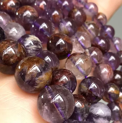 Natural Purple Phantom Crystal Round Loose Beads Strand For DIY Jewelry Making Polished Gemstone Beaded Accessories