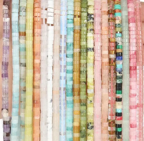 Natural Stone Crystal Right Angle Round Disc Loose Beads DIY Jewelry Making Bracelet Beading Accessories