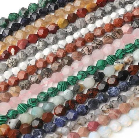 Natural Stone Faceted Beads Loose Rhombus Shape Semi Finished DIY Jewelry Making Bracelet Necklace Craft Accessories