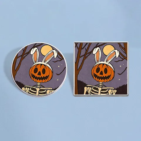 Halloween Σκελετός με Κεφάλι Κολοκύθας και Αυτιά Κουνελιού Σμάλτο Καρφίτσα από Κράμα Ψευδαργύρου για Διακόσμηση