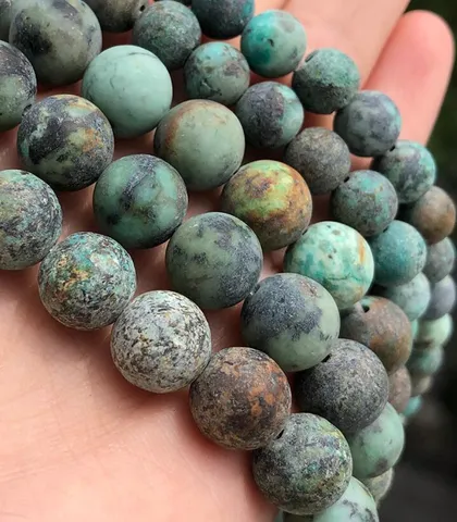 Frosted African Turquoise Loose Beads Round Stone Beads Semi Finished For DIY Jewelry Making Bracelet Necklace