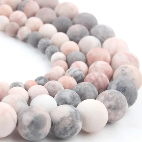 Natural Stone Frosted Pink Zebra Jasper Round Loose Beads For DIY Jewelry Making