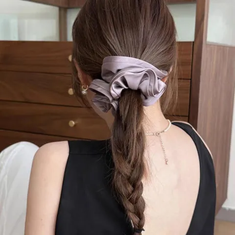 Chouchou in Raso con Bordo a Volant Design Francese Elegante Tessuto Effetto Seta Grande Elastico per Capelli Corda per Capelli Stile Coreano Donna Accessori