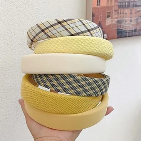 Fascia per Capelli Gialla Imbottita per Donna Estate Tessuto Plaid Intrecciato Spugna Cerchietto per Capelli Lavaggio Viso Accessori per Capelli