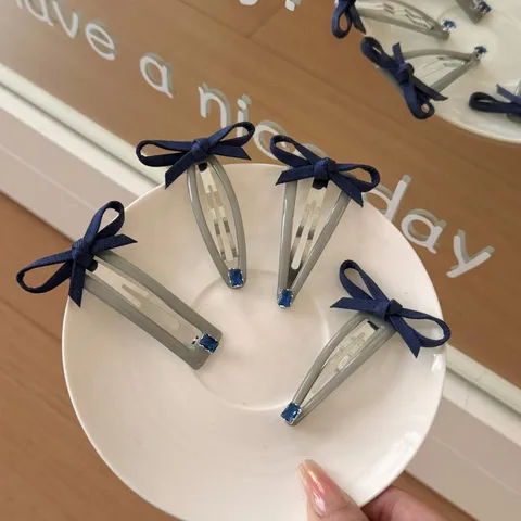 Coreana Dulce Lazo Esmalte de Gota Pinza para el Cabello Elegante Aleación Diamante de Imitación BB Clip para Mujeres Azul Marino Gris Accesorios para el Cabello