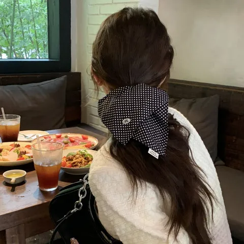 Haargummi Im Koreanischen Stil Mit Polka-Dot-Stoffschal Großer Bogen Pferdeschwanz-Halter Vielseitige Mode-Haarseil Für Damen Geschenk