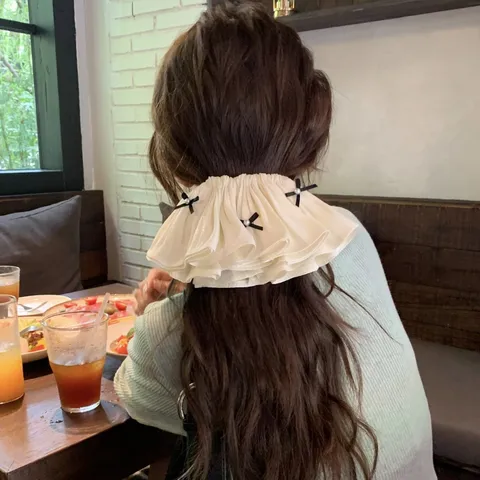 Elegant Fabric Pleated Bow Hair Clip For Women Ruffle Hairpin With Artificial Pearl Korean Style Sweet Hair Accessories Spring Clip