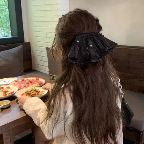 Elegant Fabric Pleated Bow Hair Clip For Women Ruffle Hairpin With Artificial Pearl Korean Style Sweet Hair Accessories Spring Clip