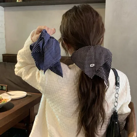 Elastico per Capelli in Stile Coreano Con Sciarpa in Tessuto a Pois Grande Fiocco Porta Coda di Cavallo Corda per Capelli per Donna Regalo