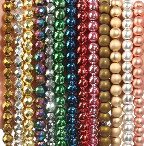 Natural Hematite Stone Round Cut Faceted Loose Beads For DIY Bracelet Jewelry Making Accessories
