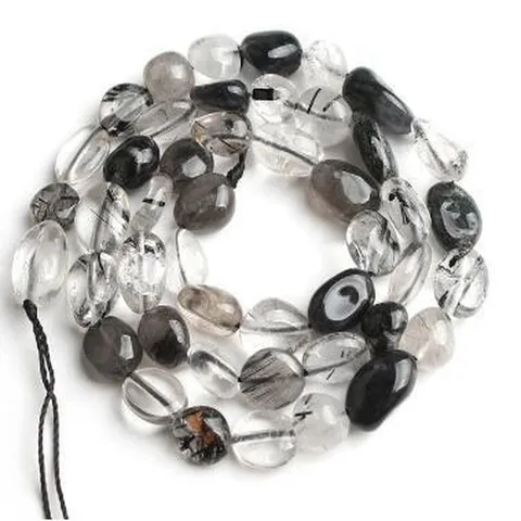 Cuentas Sueltas de Cuarzo Rutilado Negro Natural Cuentas de Piedra de Forma Irregular Para Pulsera Collar Fabricación de Joyas