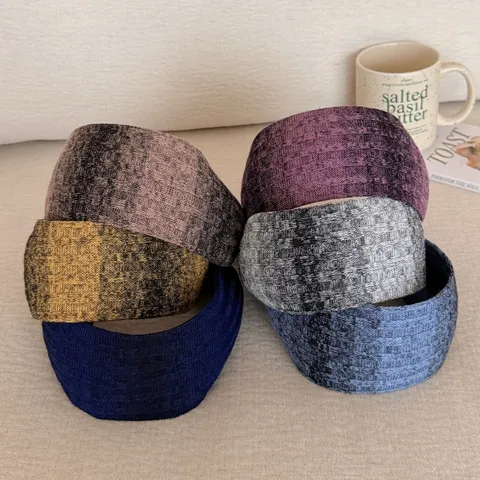 Wide Knit Fabric Headband Vintage Elastic Hair Band For Women Ribbed Transition Color Headwrap Retro Fashion Hair Accessories
