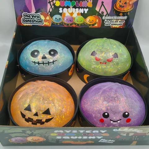 Halloween Dumpling Squishy 15cm Pectin Stress Relief Toy Glitter Pumpkin Skull Bat Ghost Pattern Funny Sensory Squeeze Toy Party Favor