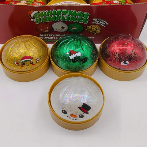 Giocattoli Antistress Squishy Dumplings di Natale TPR con Glitter Disegno di Pupazzo di Neve Renna Regali Festivi