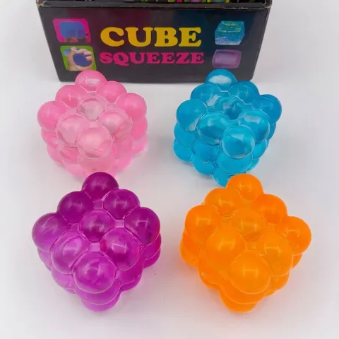Cube Squeeze Toy TPR Stress Relief Sensory Fidget Toy Adults Kids Soft Squishy Bubble Pattern Desktop Ornament Gift