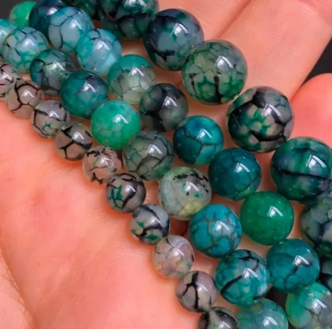 Natural Dragon Vein Agate Loose Beads Round Crackle Stone Beads For DIY Bracelet Jewelry Making Crafts Supplies