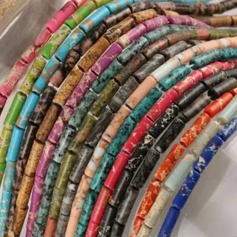 Natural Stone Picture Jasper Imperial Stone Crystal Agate Tube Loose Beads For Jewelry Making DIY Bracelet Accessories