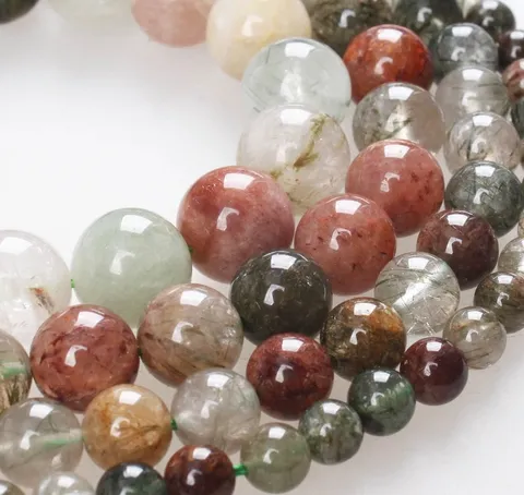 Cuentas Sueltas Redondas de Cuarzo Rutilado Natural y Piedra Mixta Para Pulsera Collar Bricolaje Fabricación de Joyas