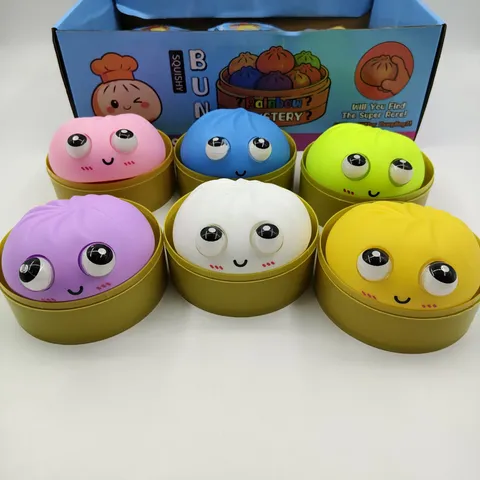 Simulation Steamer Big-Eyed Expression Bun Squishy Toy TPR Slow Rising Stress Relief Squeeze Toy Novelty Food Toy For Gift