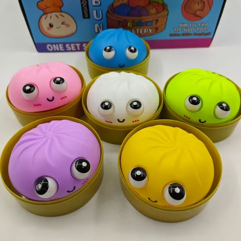 Simulation Steamer Big-Eyed Expression Bun Squishy Toy TPR Slow Rising Stress Relief Squeeze Toy Novelty Food Toy For Gift