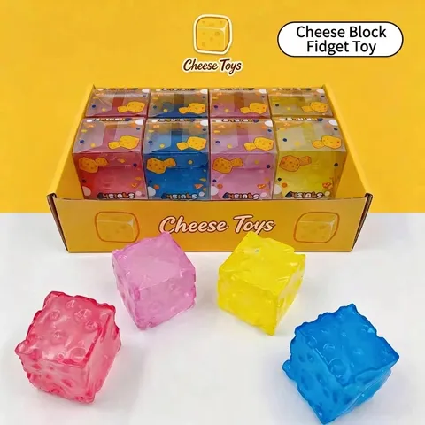 Simulation Cheese Cube Squishy Toy Soft TPR Stress Relief Sensory Squeeze Toy Multicolor Cheese Block Fidget Toy Adults