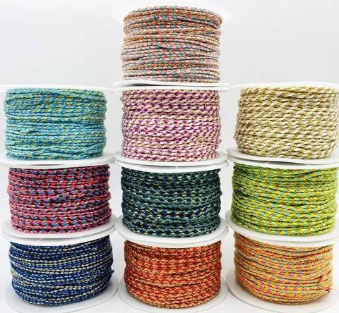 Cordino di Cotone Misto Filo Metallico Filo Intrecciato Multicolore Per Artigianato Fai-da-Te Creazione di Gioielli Cordino Tessuto