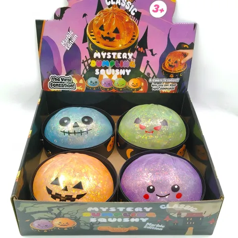 Halloween Dumpling Squishy 15cm Pectin Stress Relief Toy Glitter Pumpkin Skull Bat Ghost Pattern Funny Sensory Squeeze Toy Party Favor