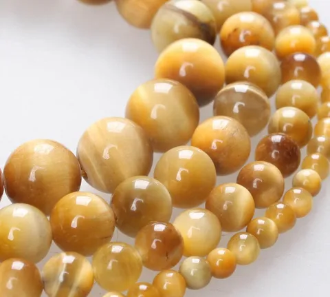 Yellow Tiger Eye Stone Loose Beads Round Gemstone Bead Strands For DIY Bracelet Necklace Jewelry Making Craft Supplies