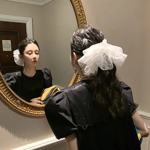 Oversized Gaas Haarelastiekje Met Stippen Voor Dames Grote Kant Elastische Haarband Zoete Koreaanse Stijl Paardenstaarthouder Haaraccessoire