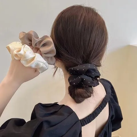 Scrunchie in Raso con Strass Stile Coreano Semplice Elastico per Capelli Elegante Tinta Unita per Donna Accessori per Capelli