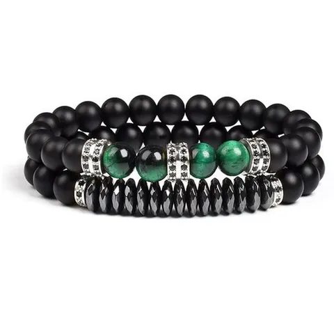 Tiger Eye Faceted Hematite Rhinestone Beaded Double Layer Bracelets Fashion Jewelry For Women Men