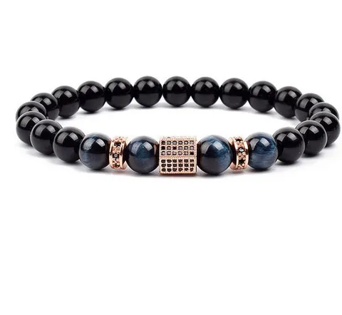Natural Tiger Eye Stone Beaded Bracelet Micro Inlaid Rhinestone Spacers Elastic Unisex Fashion Jewelry Gift